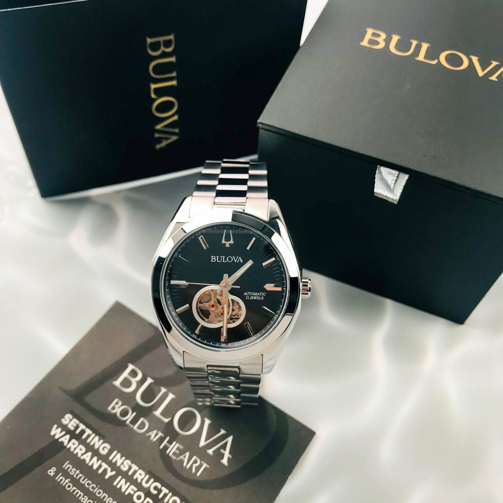 Bulova Surveyor 96A270 Automatic Men’s Watch with Open Heart Black Dial 42mm