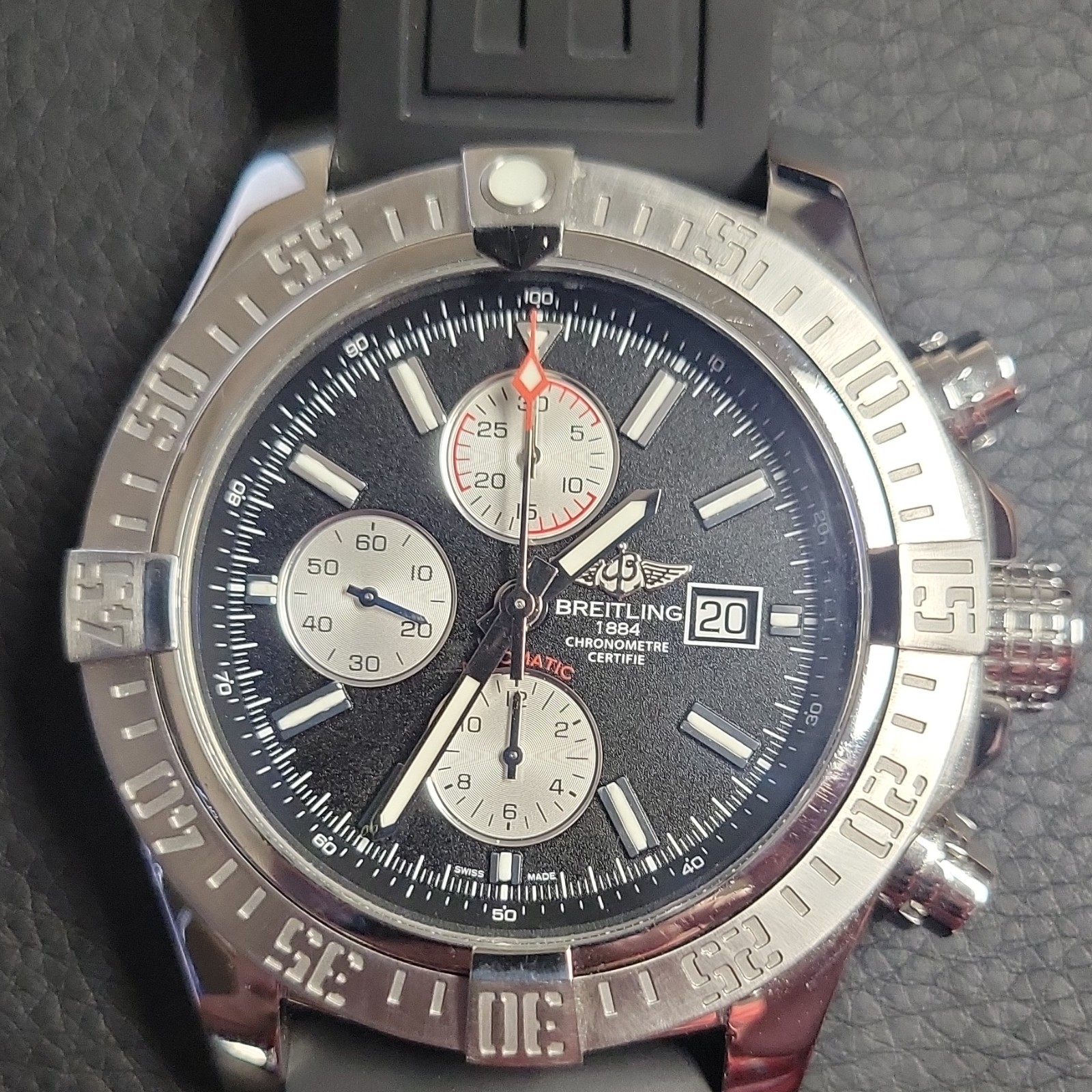 Breitling Super Avenger Chronograph 48mm Black Dial 300m Rubber Box Papers
