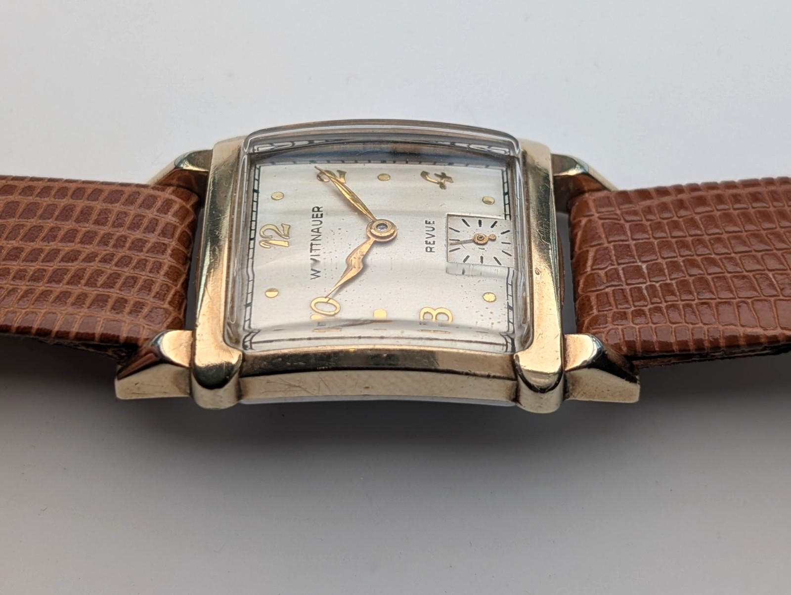 Vintage Wittnauer Revue 73 10K Gold Plated Art Deco Watch, 1950s, Running Well