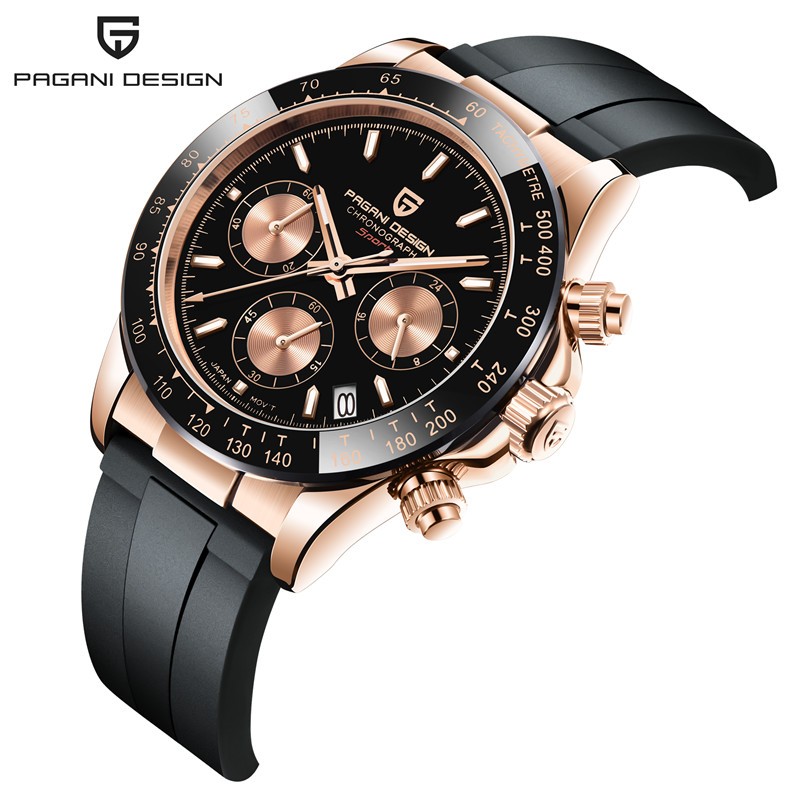 PAGANI DESIGN Men’s Quartz Watch Waterproof Silicone Bracelet Strap+Box PD-1664