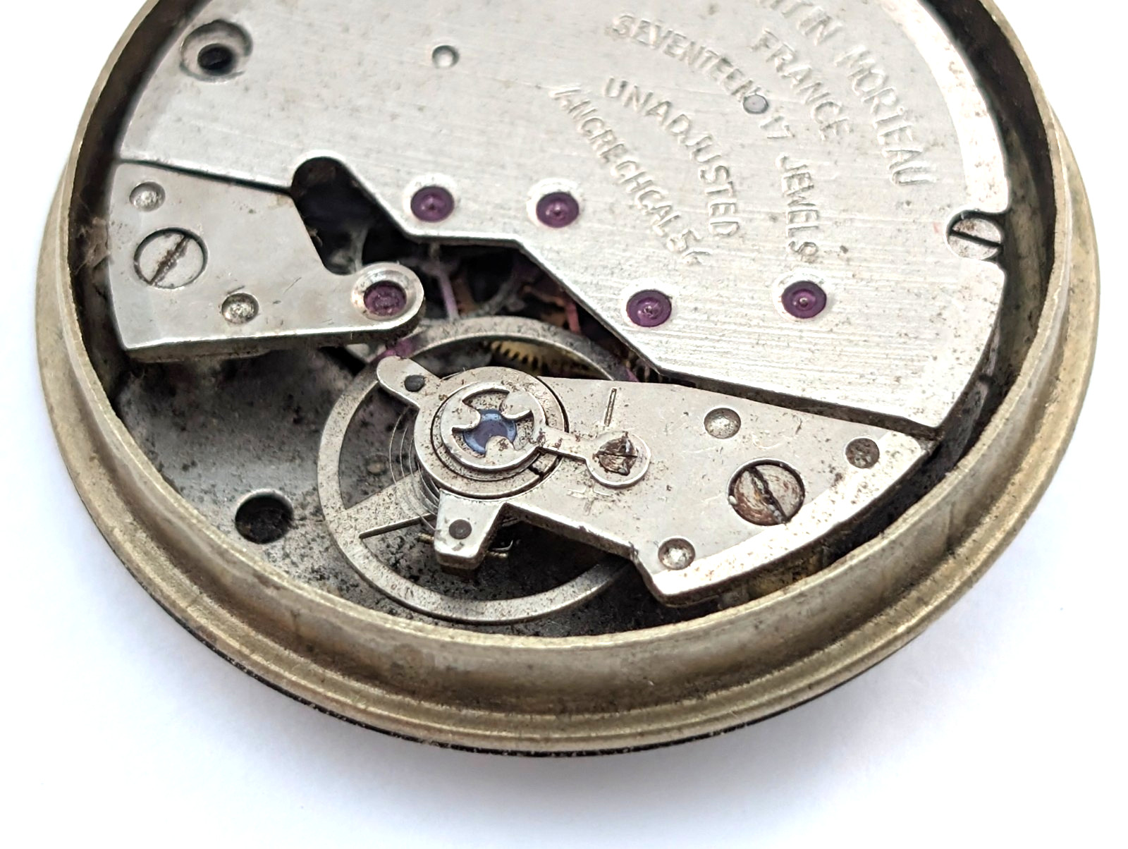 Vintage MORTIMA Cattin Morteau 17j France Men’s 30mm Watch Movement PARTS REPAIR