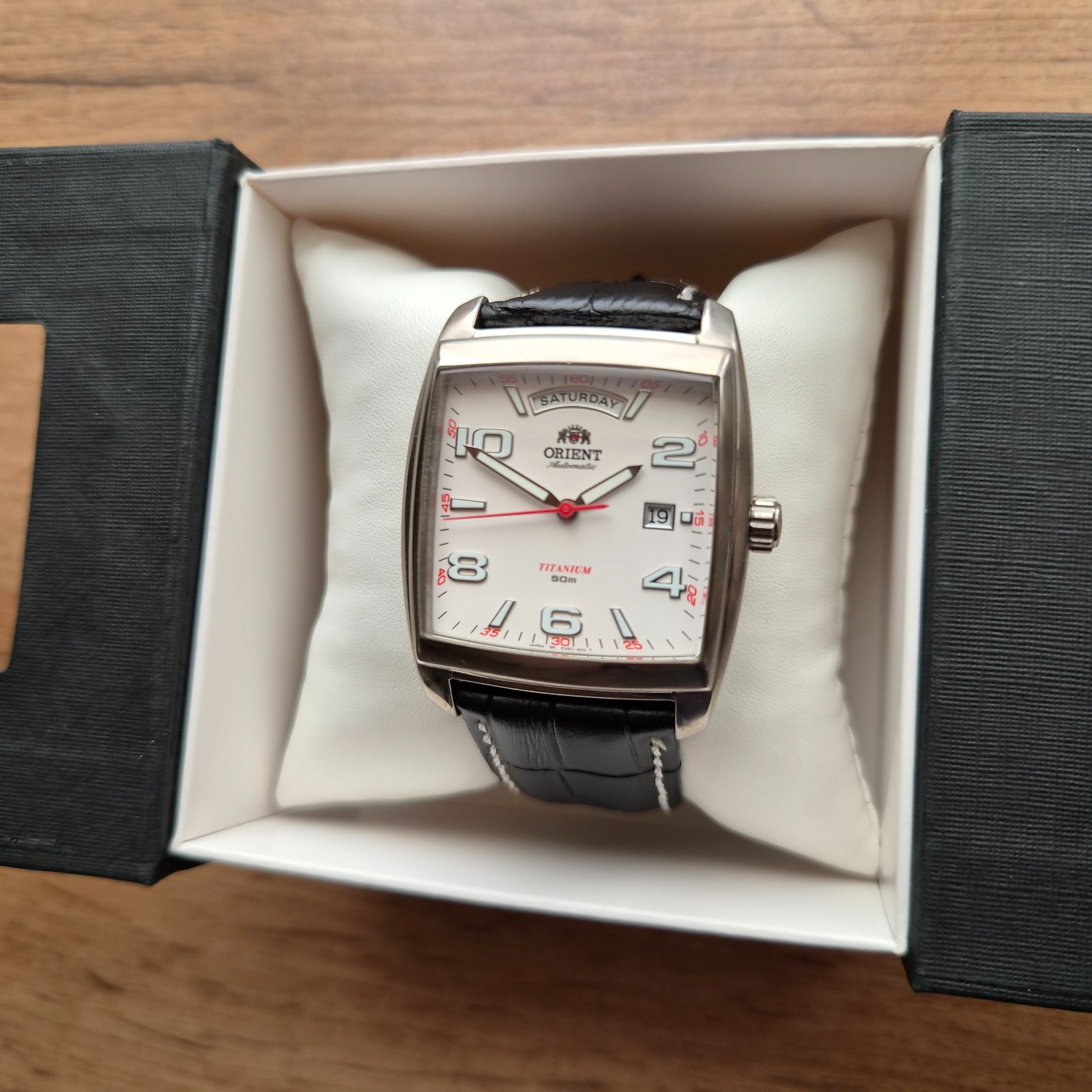 Orient President square watch Day date Automatic Japan white watch