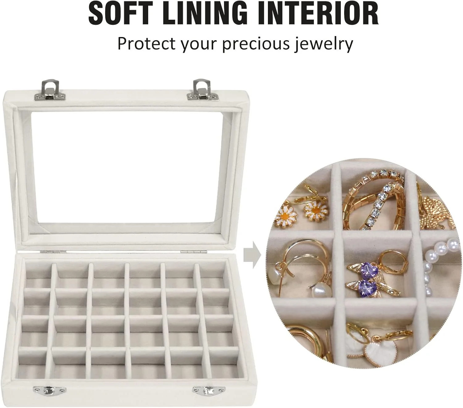 Velvet Jewelry Box 24 Grid – Ring/Earrings Organizer, Storage Case for Women