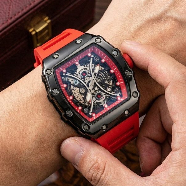 The Chronos Elite Luxury Sport Watch – Dark Urban Style – Tonneau Barrel Design