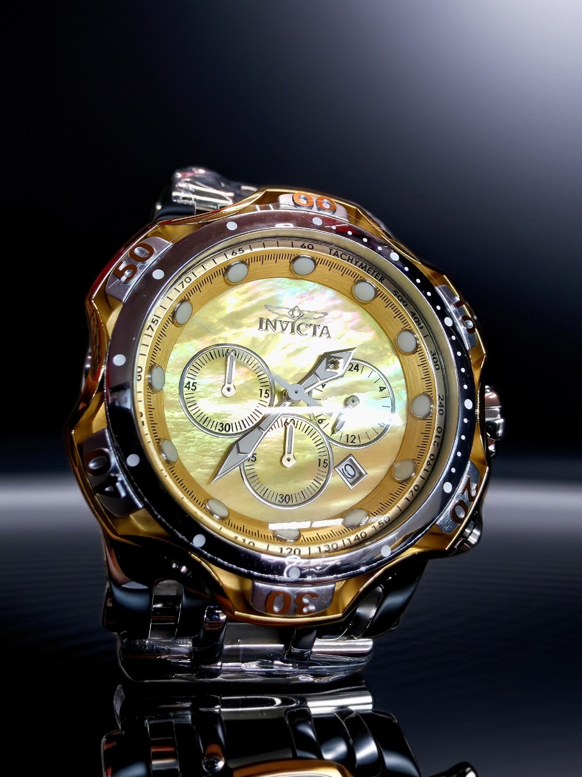 🔥🔥🔥INVICTA FUSION NACREVAU WATCH MOTHER OF PEARL DIAL 54MM STEEL, GOLD🔥🔥🔥