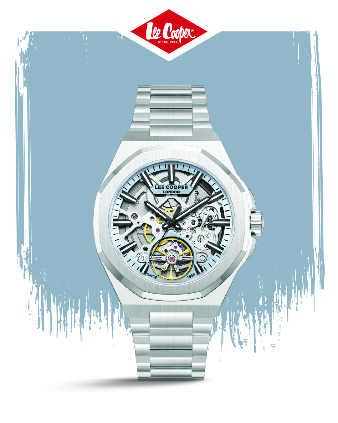 Lee Cooper Men’s Automatic Watch | Blue Dial, Silver Case, 43mm, 50 m (5 ATM)