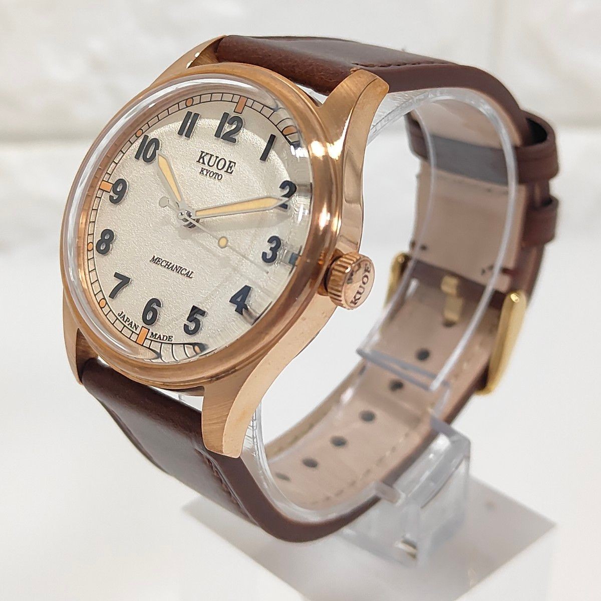 KUOE Kyoto Royal Smith 90-002 Ivory Waffle Dial Watch New Leather Band Japan