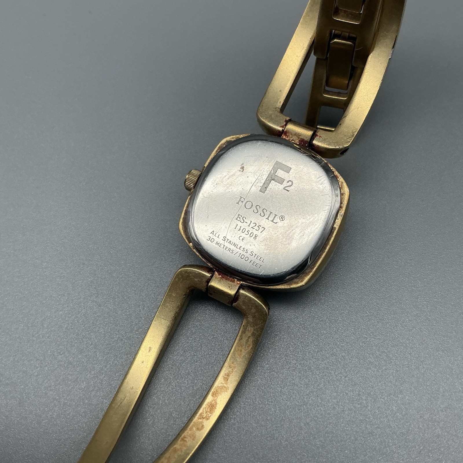 Fossil F2 Womens Watch 23mm Brown Dial Gold Tone ES-1257 New Battery 6.5″