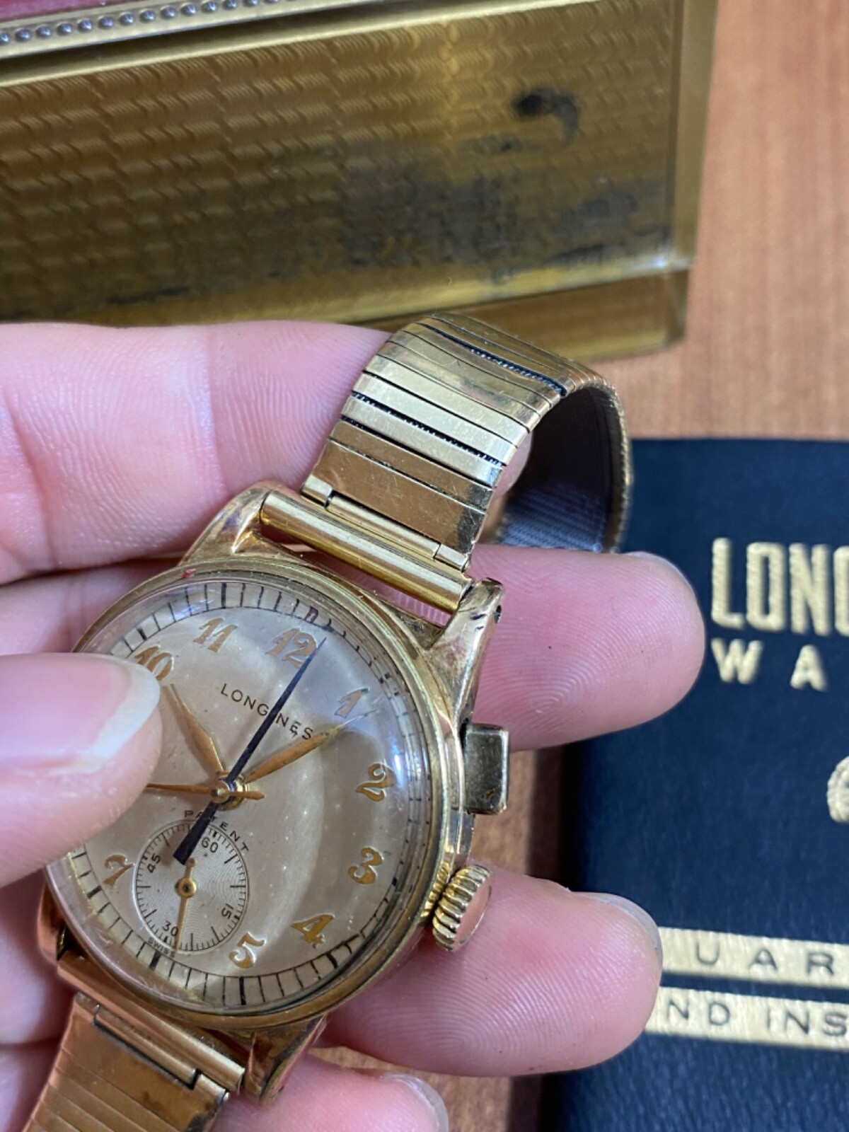 vintage Longines Chronograph Flyback 12.68Z Pilot Forstner Komfit Guards PLSREAD