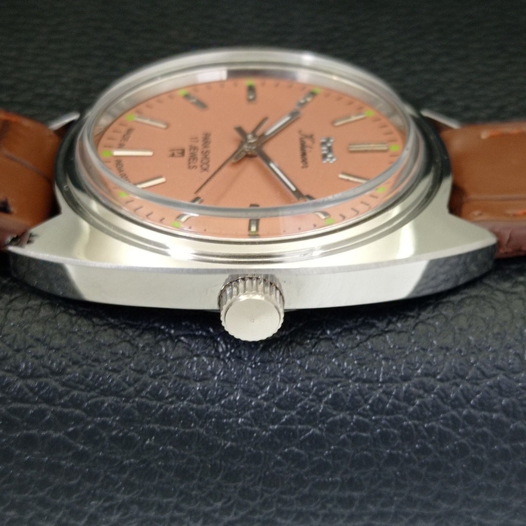 HAND-WINDING VINTAGE HMT KOHINOOR INDIAN MENS PINK COLOR DIAL WATCH a440994-1