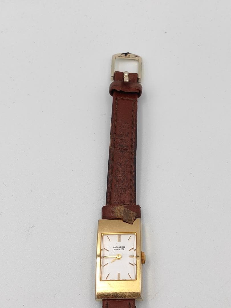 USED Katharine Hamnett KH-8803 Gold-Tone Rectangle Dress Watch | Japan
