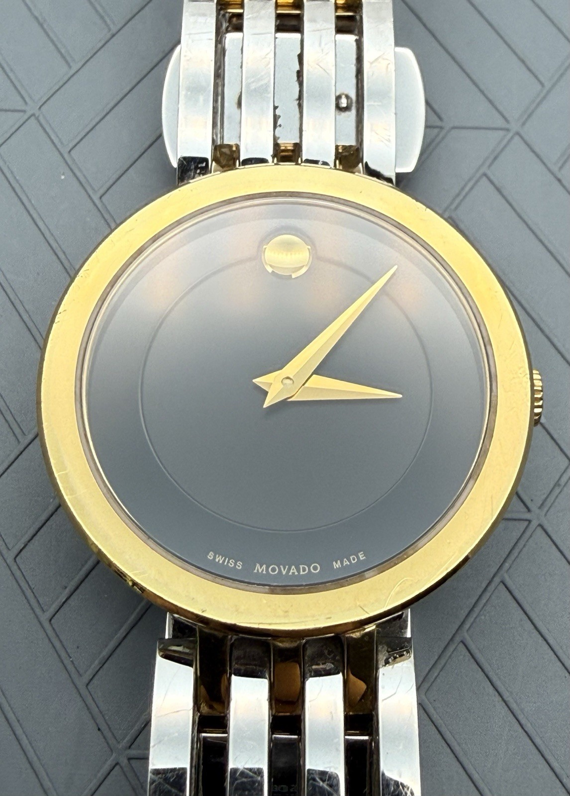 Swiss Movado Esperanza 2 Tone Gold / S.S Black Dial Ladies Model # 0607053