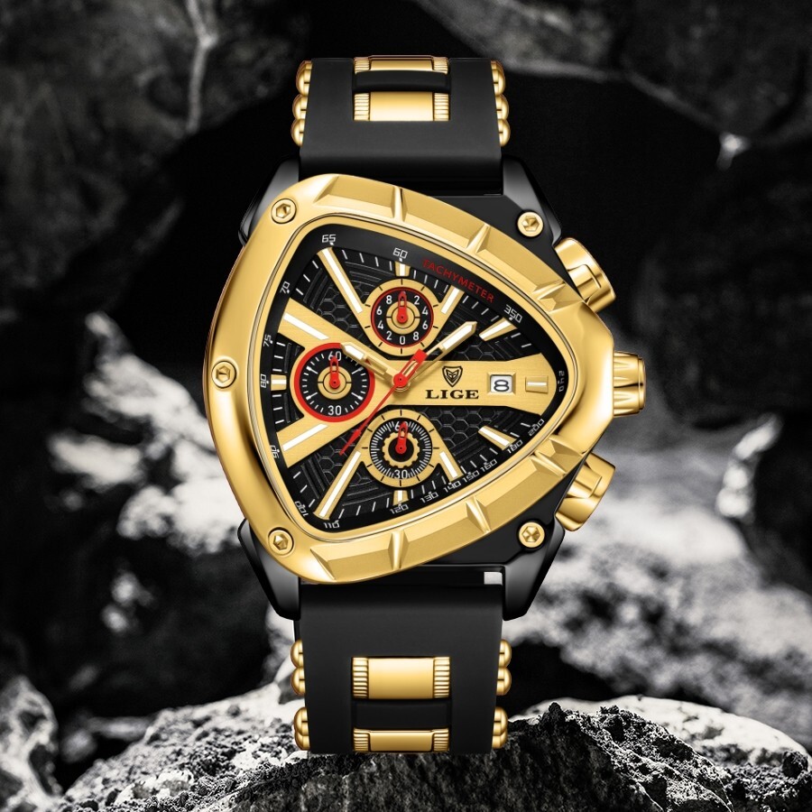 LIGE Men Watch Quartz Big Dial Luminous Chronograph Waterproof Sport Wristwatch