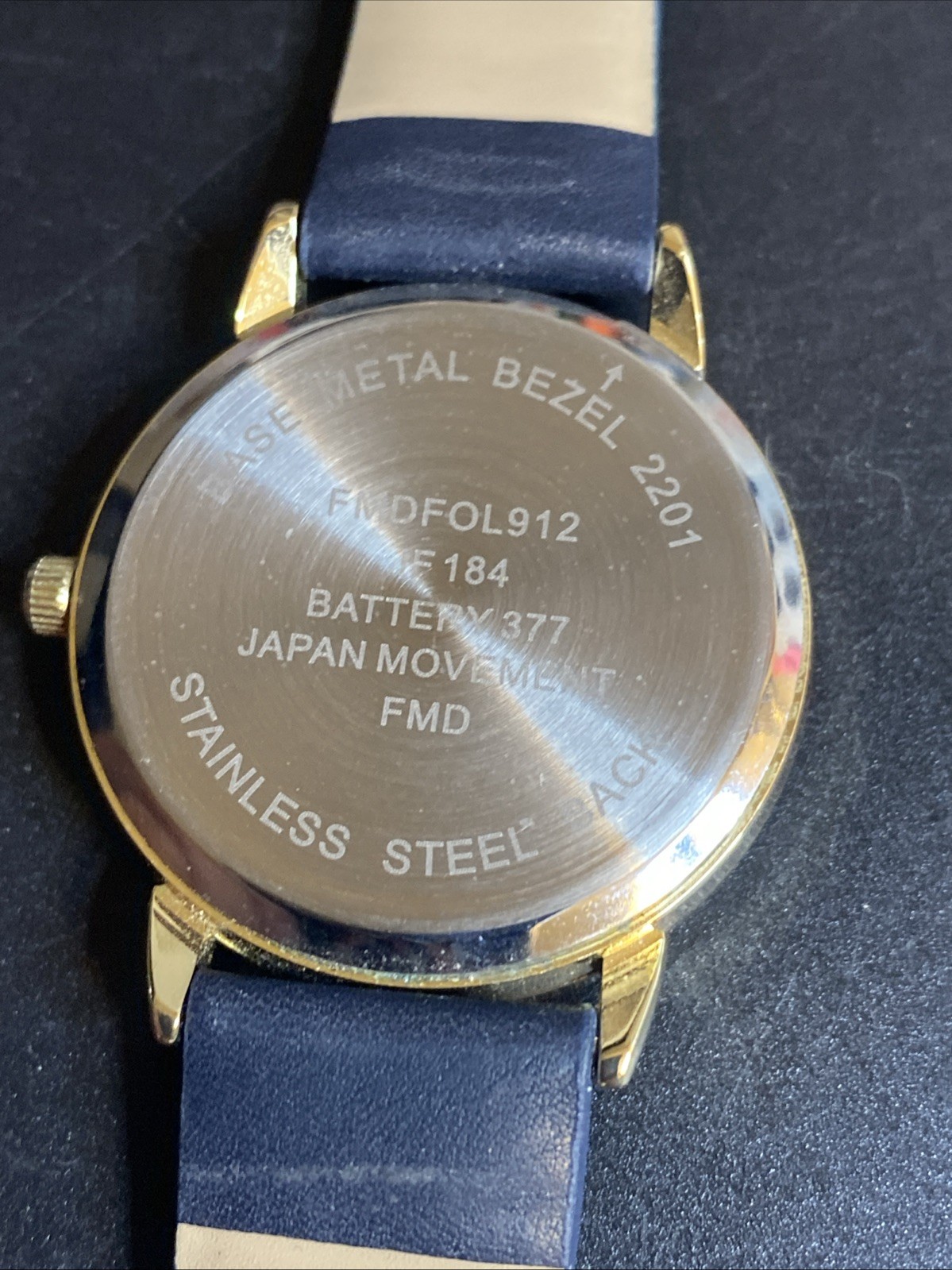 Folio Gold Tone Faux Leather Band Gemmed Men’s Watch New Battery
