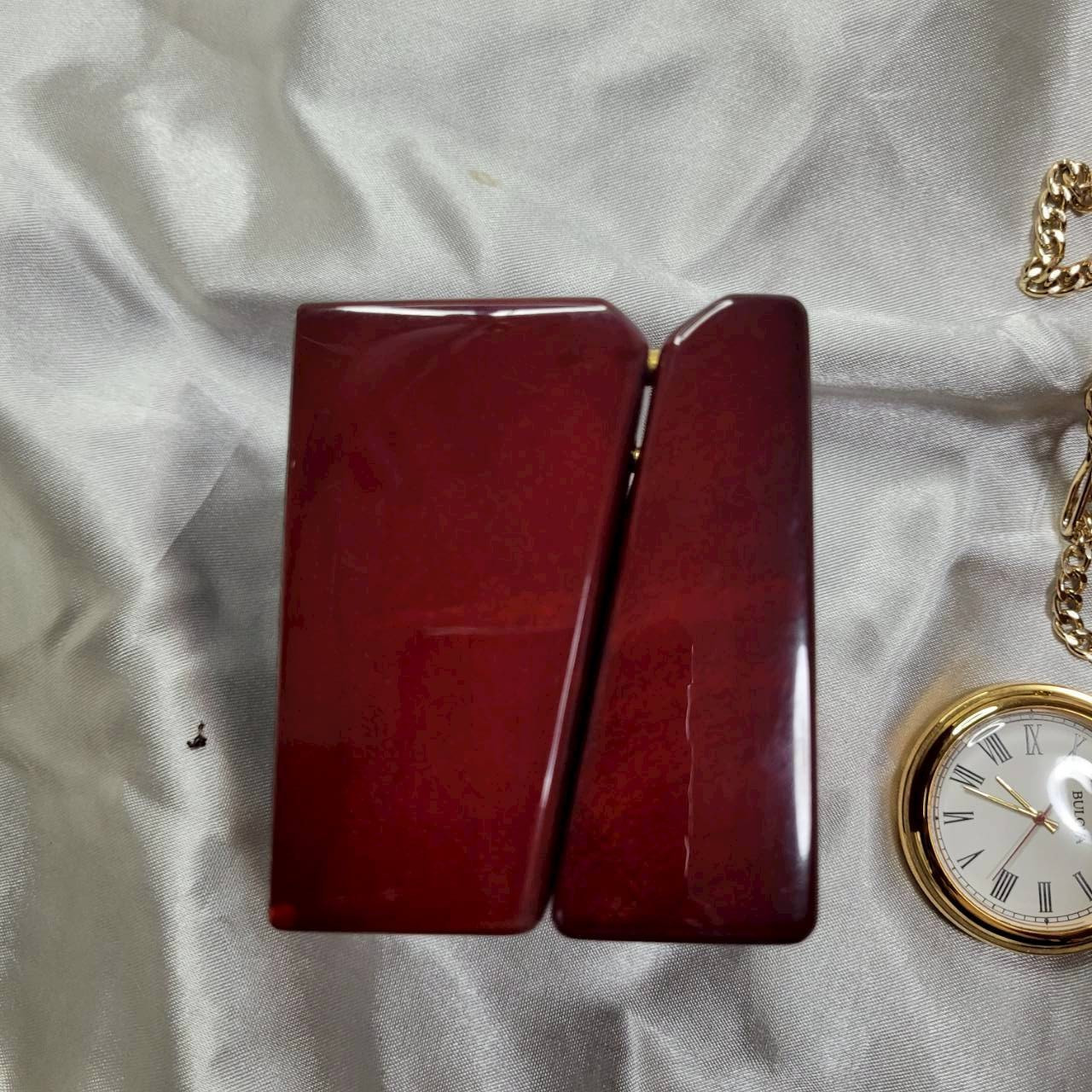 Bulova Ashton Gold-Tone Pocket Watch B2662 Quartz High-Gloss Mahogany Wood Box