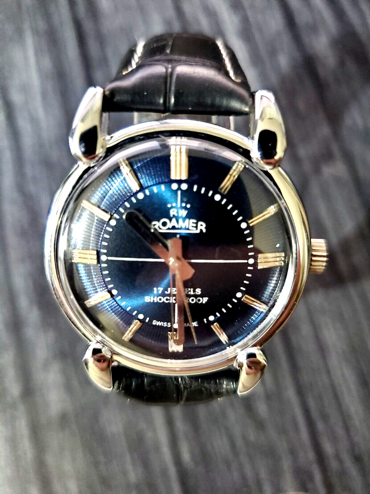✨Rare Roamer Brevete Swiss Mens Manual Watch Slv Blu Blk