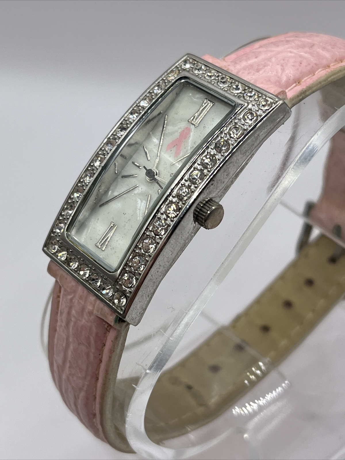 Breast Cancer Awareness Silver Tone Pink Band MOP Dial Women’s Watch New Battery
