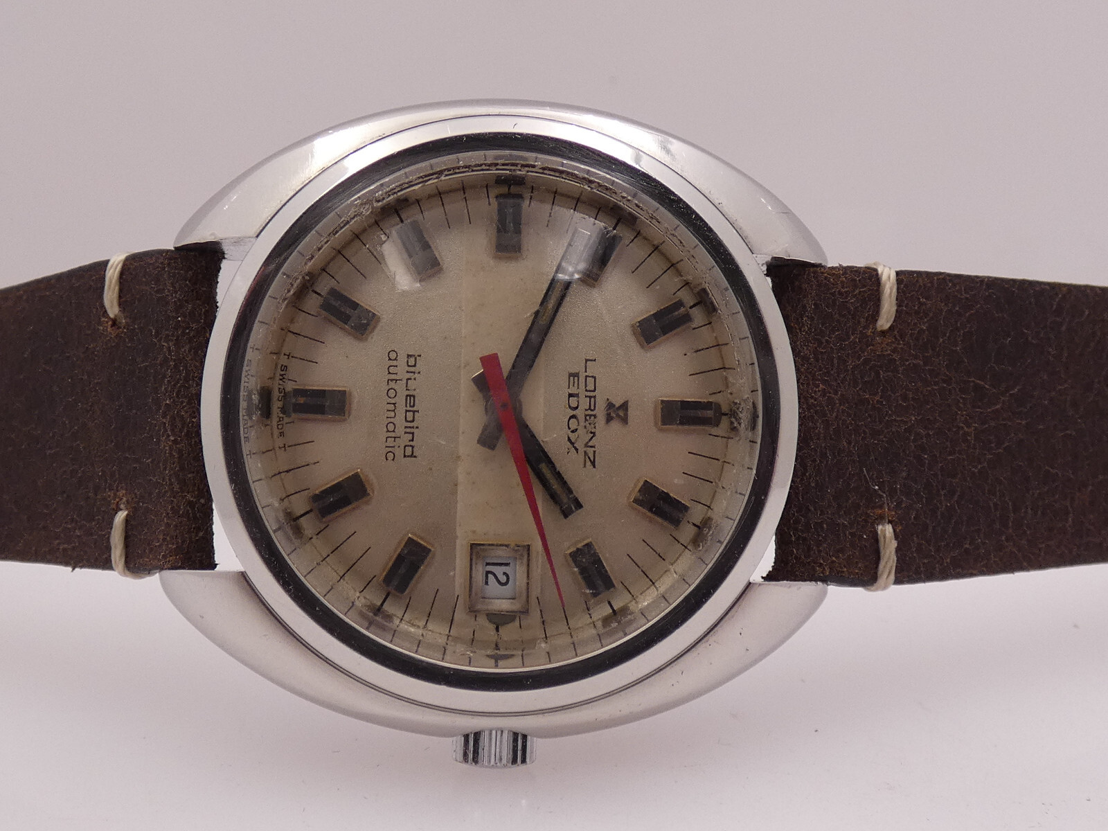 LORENZ EDOX BLUBIRD CUSHION OVERSIZE 38,5mm AUTOMATIC STEEL YEARS ’70s WATCH