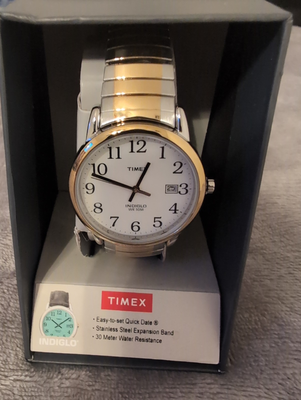 Timex Indiglo Watch Mens 35mm Gold Silver Tone Date T2H311