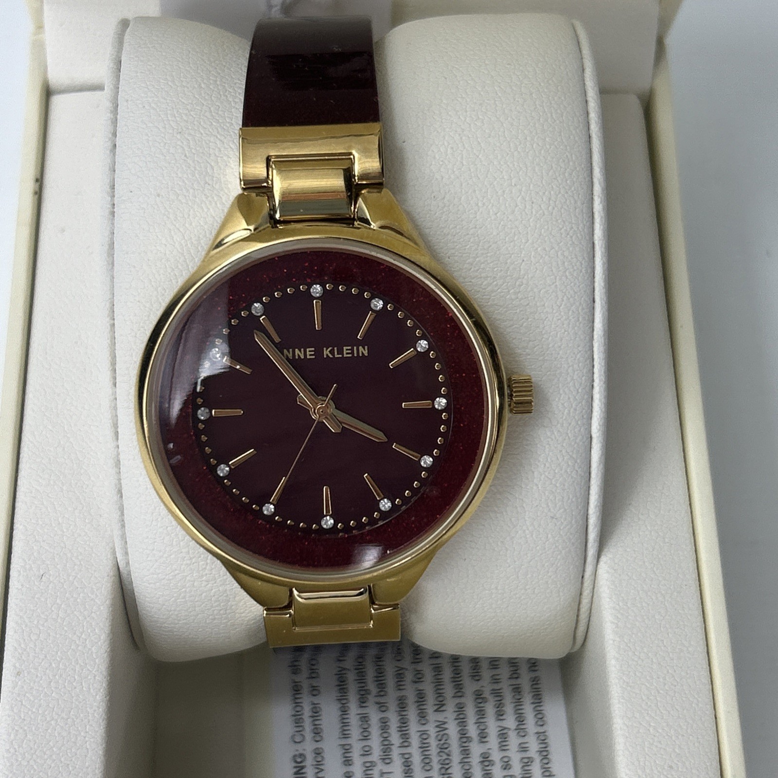 Anne Klein Women’s Quartz Burgundy Resin Gold-Tone Watch – AK/1408BYBY