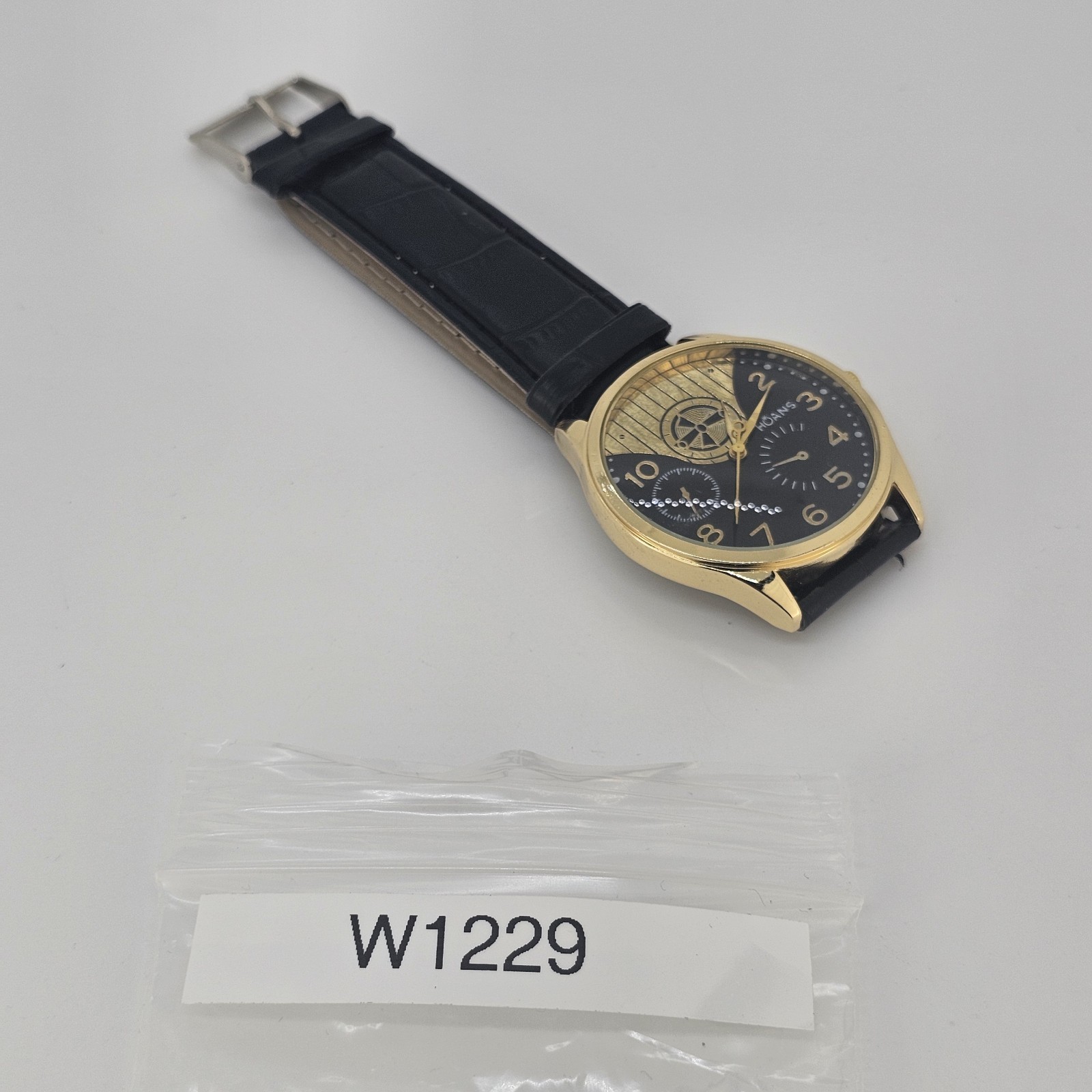 Men’s Analog Watch 38MM Black Dial Black Faux Leather Bands New Battery