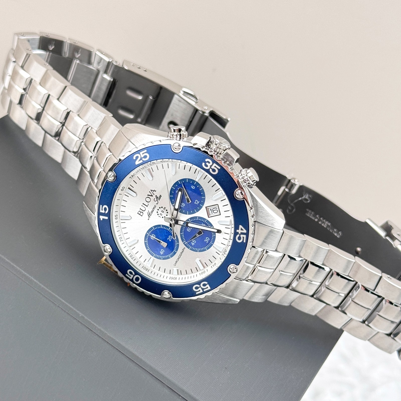 Bulova Marine Star Chronograph Silver Dial Stainless Steel Men’s Watch 98B423