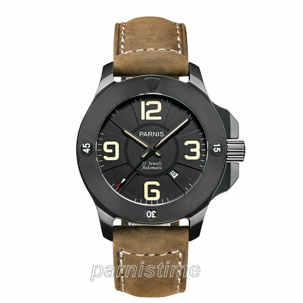 47mm Parnis Luminous Marker Miyota Automatic Men’s Military Watch Sapphire Glass