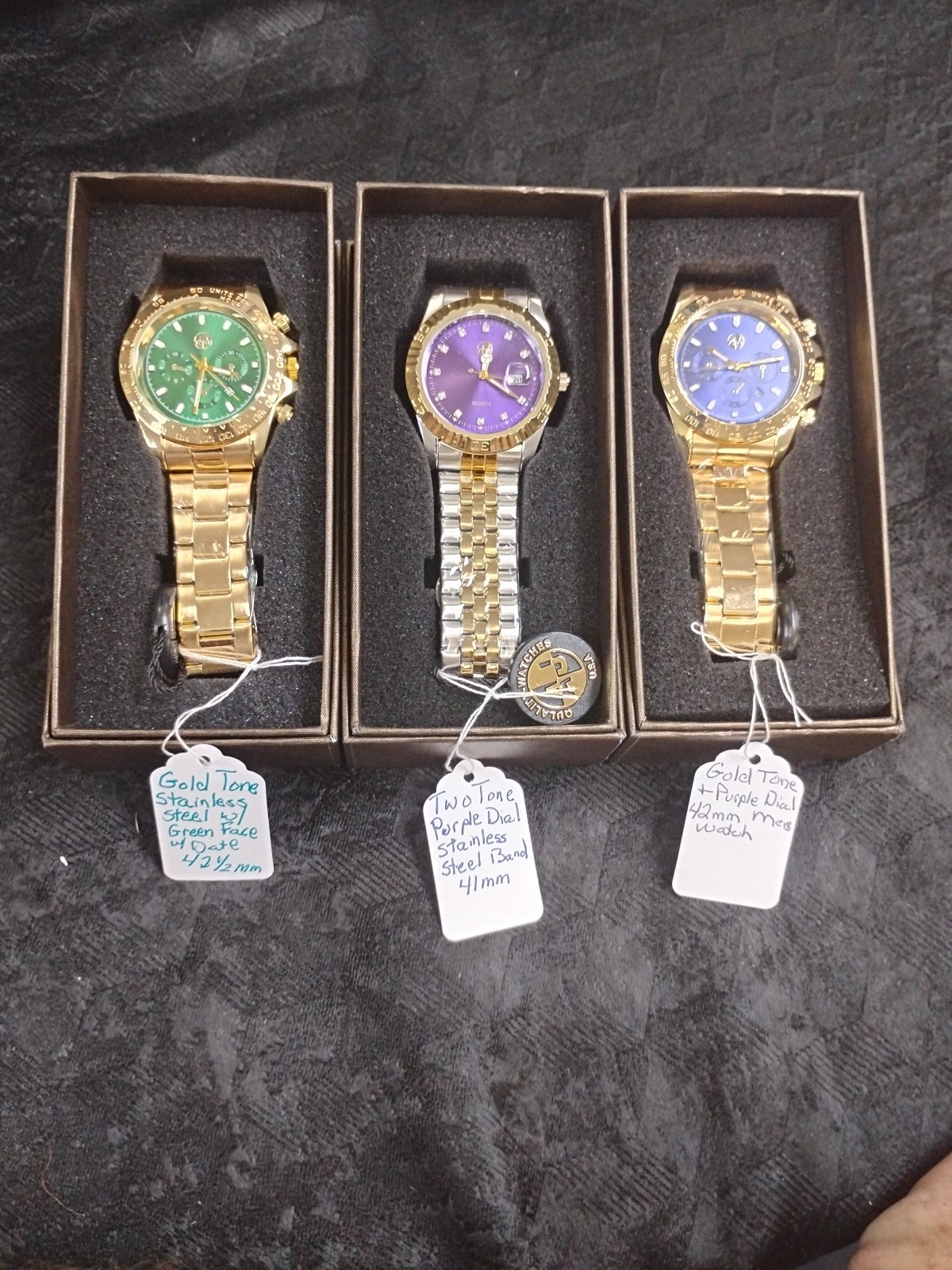 New Three (3) AJ Quality Watches Show 1 Green,1 Purple, 1 Blue Face Free Shippi