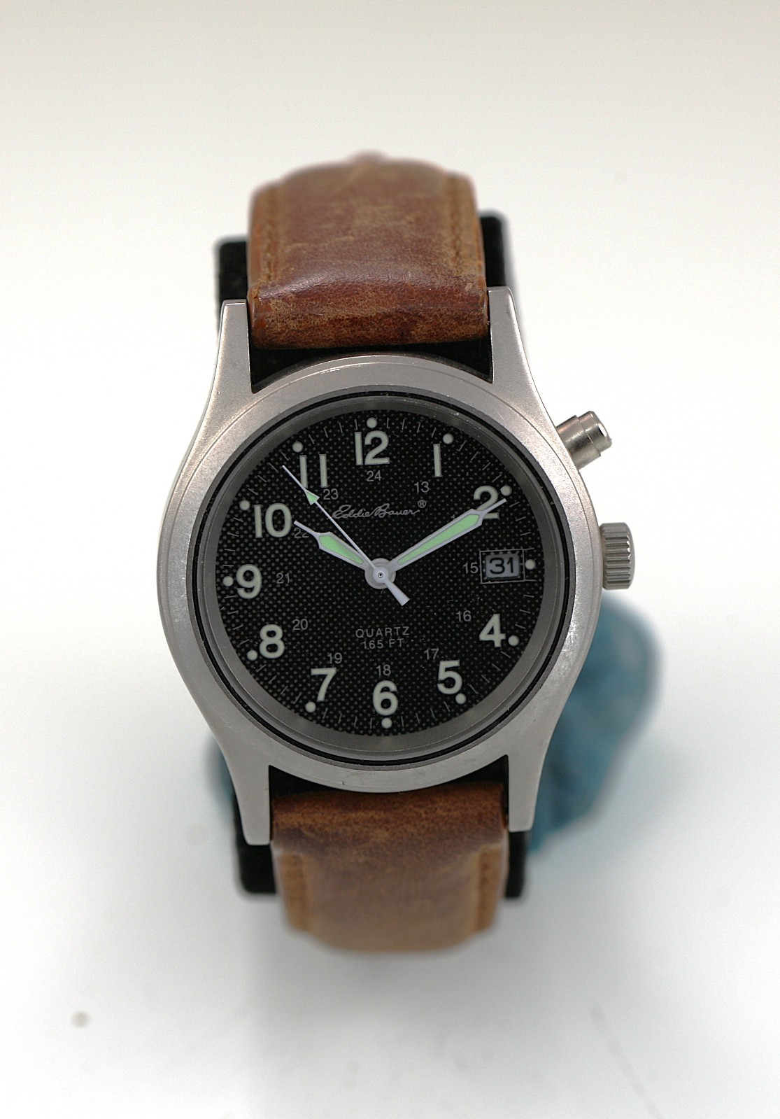 Eddie Bauer Watch Men Stainless Steel Brown Leather 24hr Date Light 50m Quartz