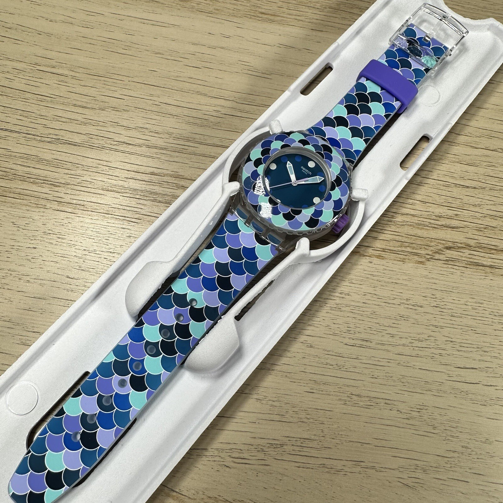 NEW✅ Swatch Watch Scuba PEDRINHA AZUL SUUK110 Skeleton Blue And Purple Watch