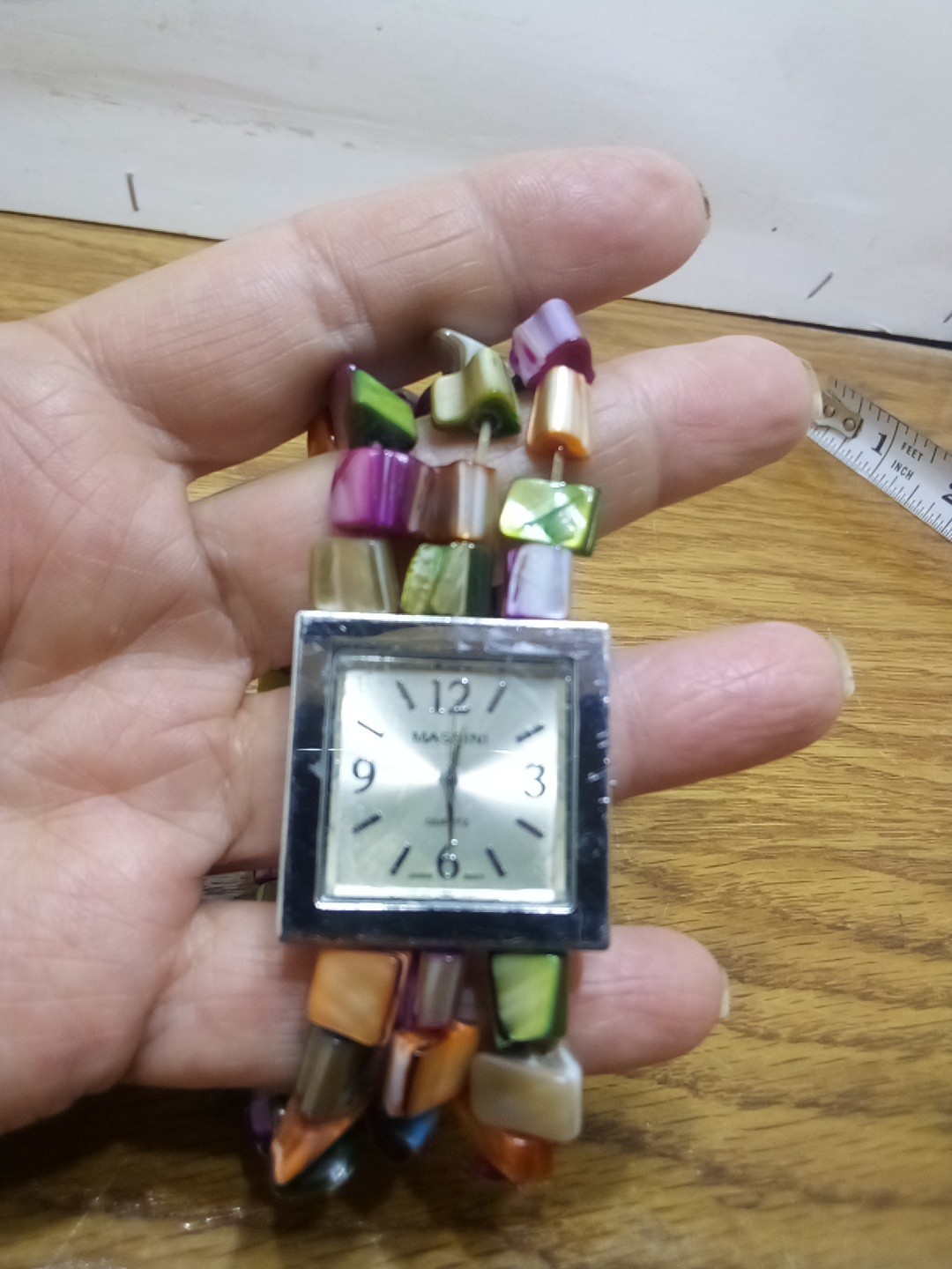 Massini Women’s Watch With Beaded Band Multi Color Stretch Band Pretty