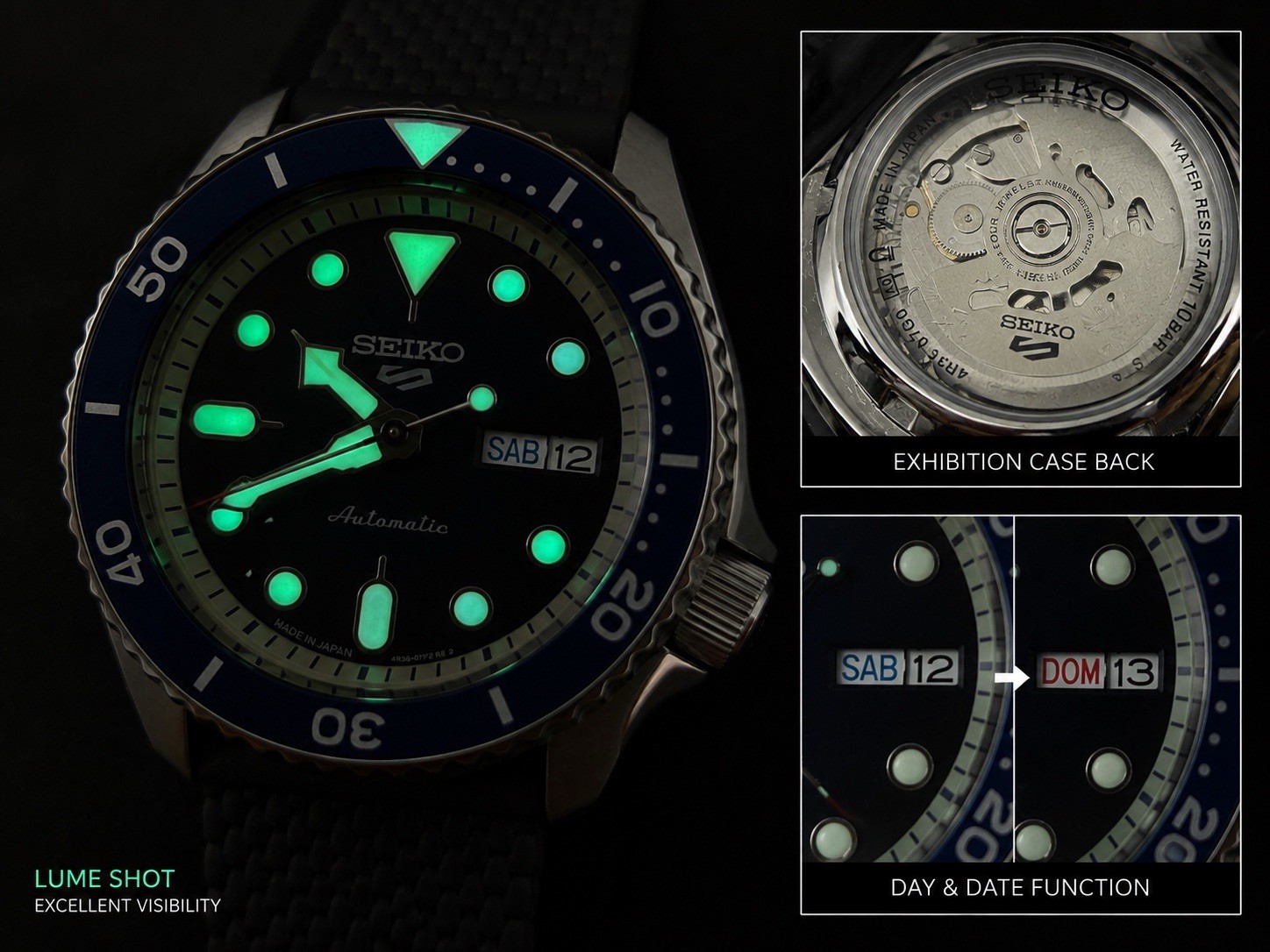 Seiko 5 Automatic Diver 42.5mm Blue Dial/Bezel Day/Date 10 BAR Rubber