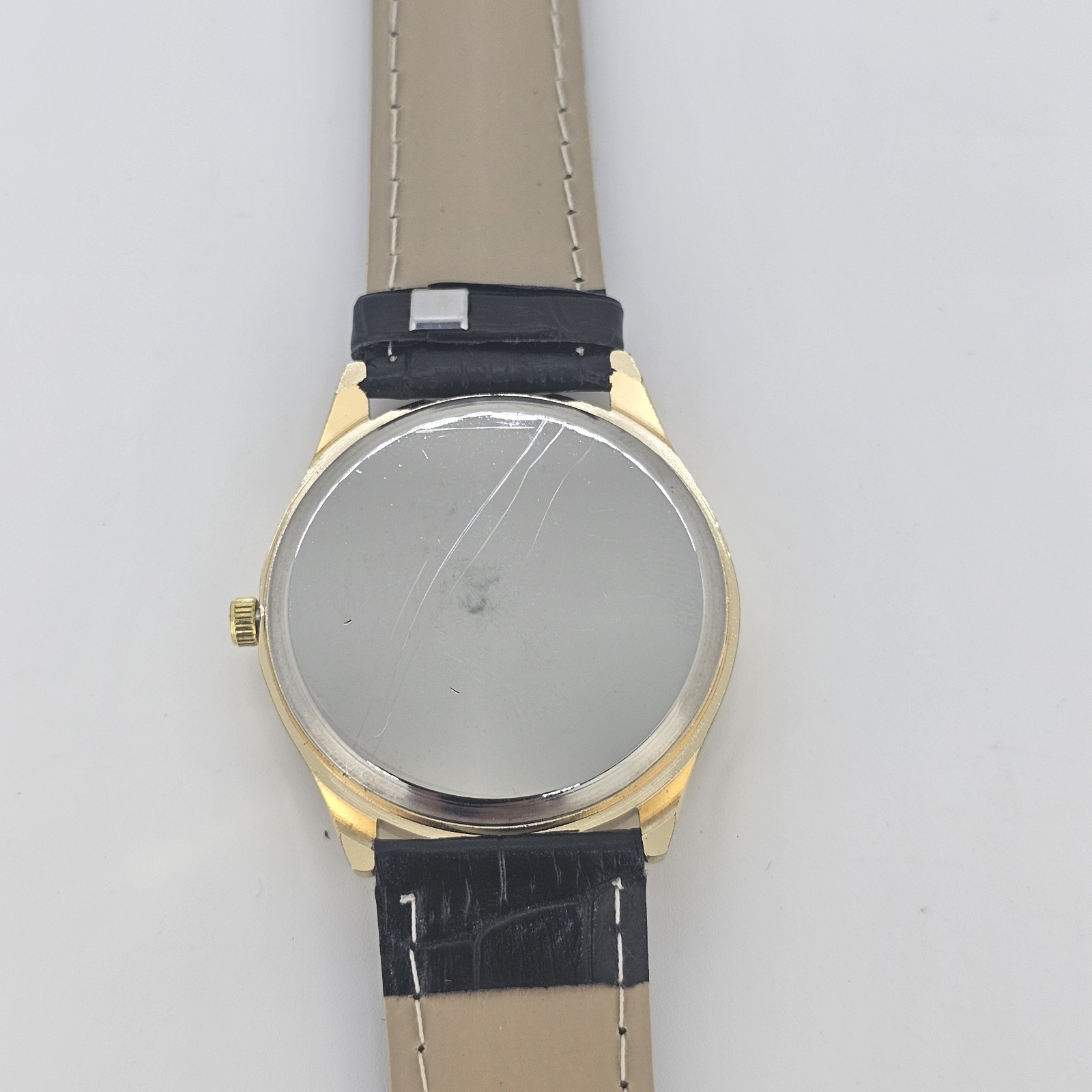 Men’s Analog Watch 38MM Black Dial Black Faux Leather Bands New Battery