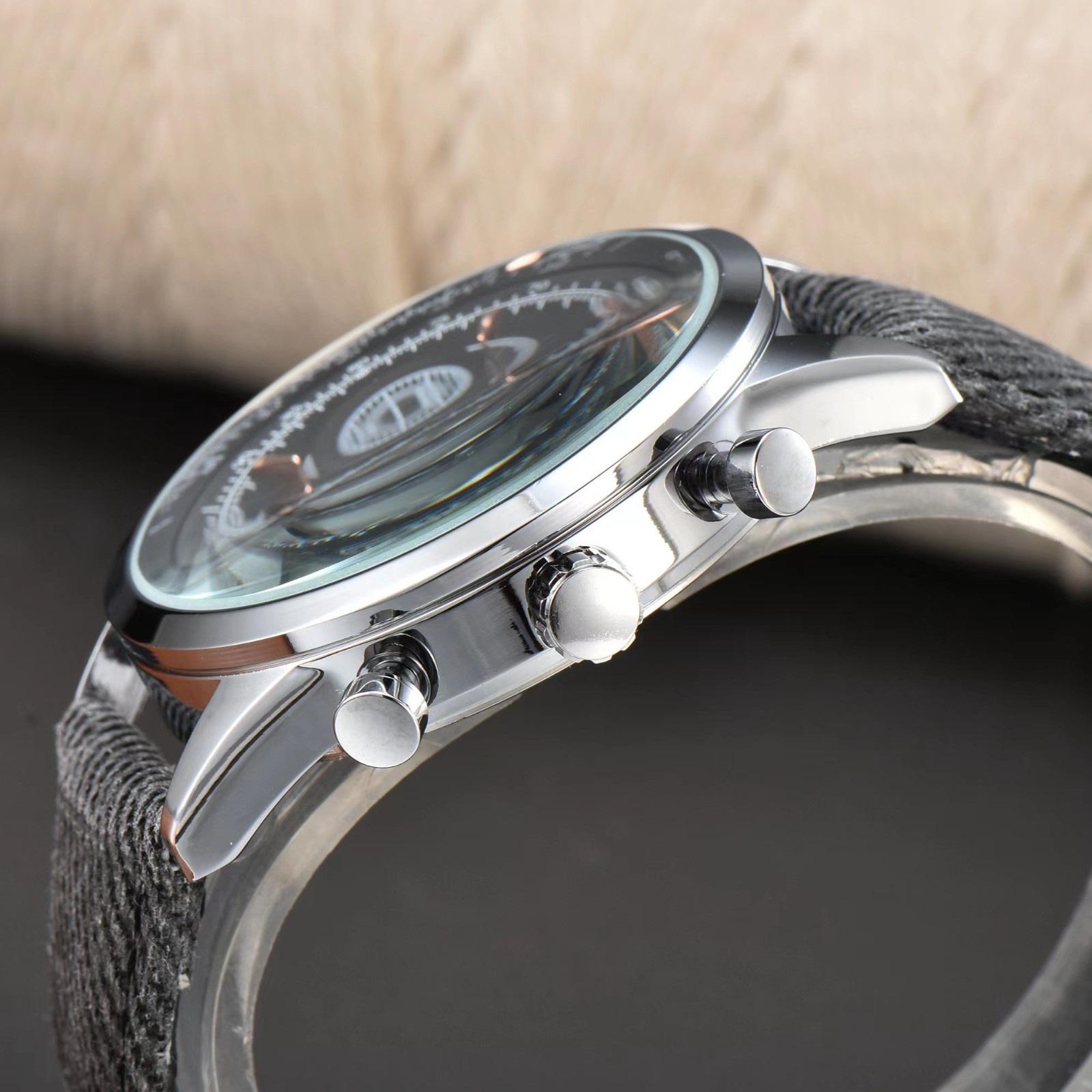 Carl F. Bucherer style chronograph watch Burgundy sub dial nylon strap