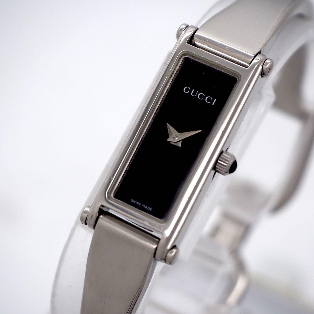 GUCCI 1500L Women’s Black Dial Silver Bangle Watch
