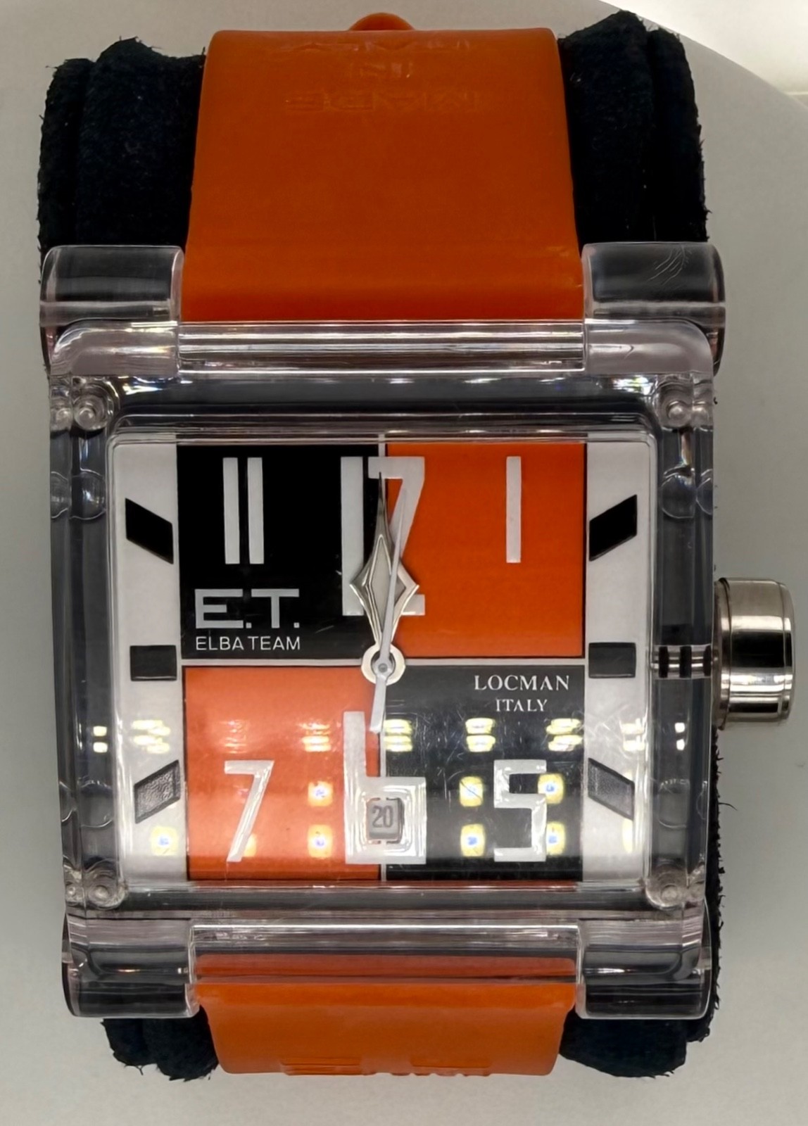 Locman E.T. Elba Team ET380 Orange Rubber Clear Case Quartz Watch Italy working
