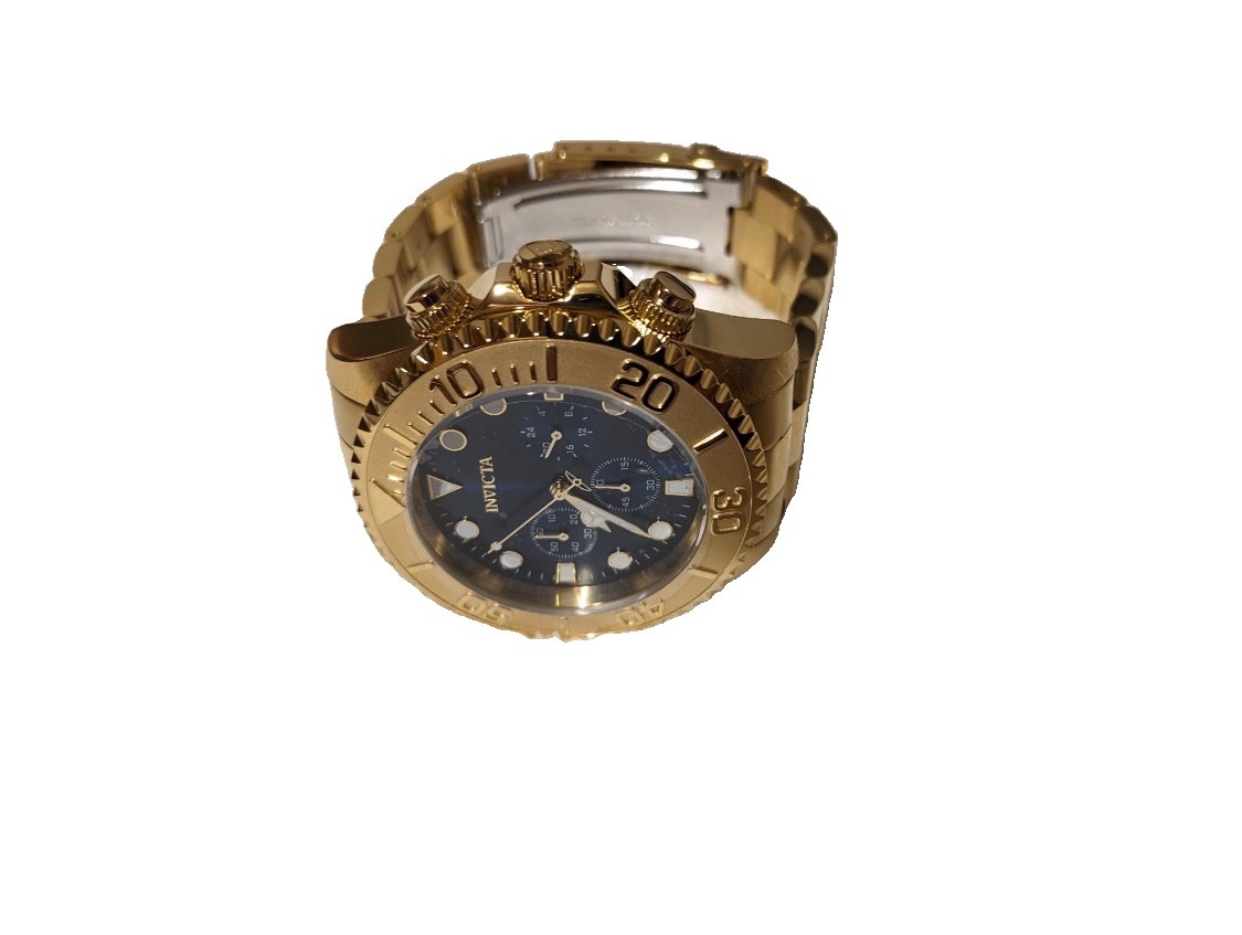 Invicta Pro Diver Quartz Chronograph Blue Dial Gold Tone Steel Bracelet w/Box