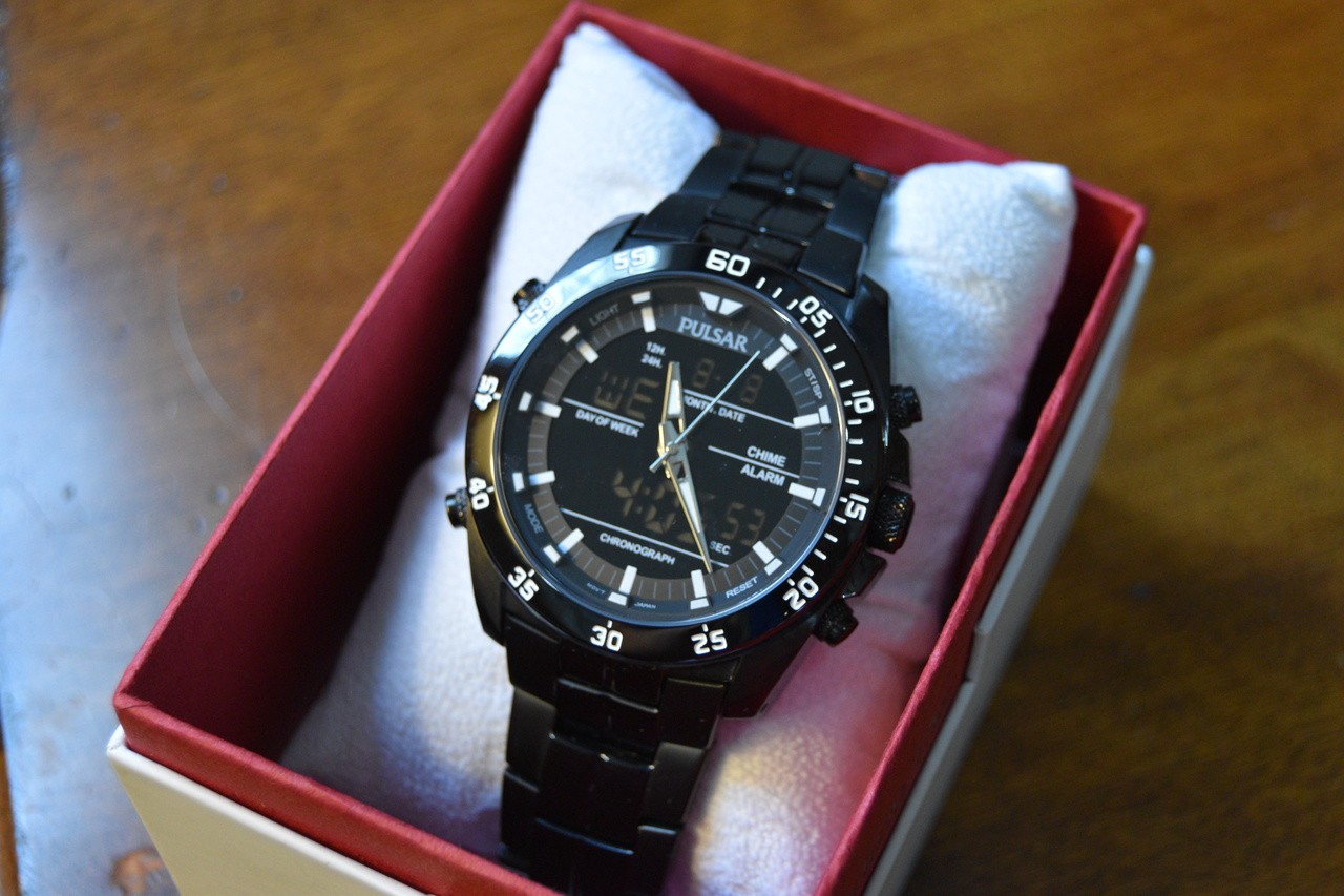 Pulsar JET BLACK NOS Analog Digital watch with backlight. Alarm. Stopwatch.