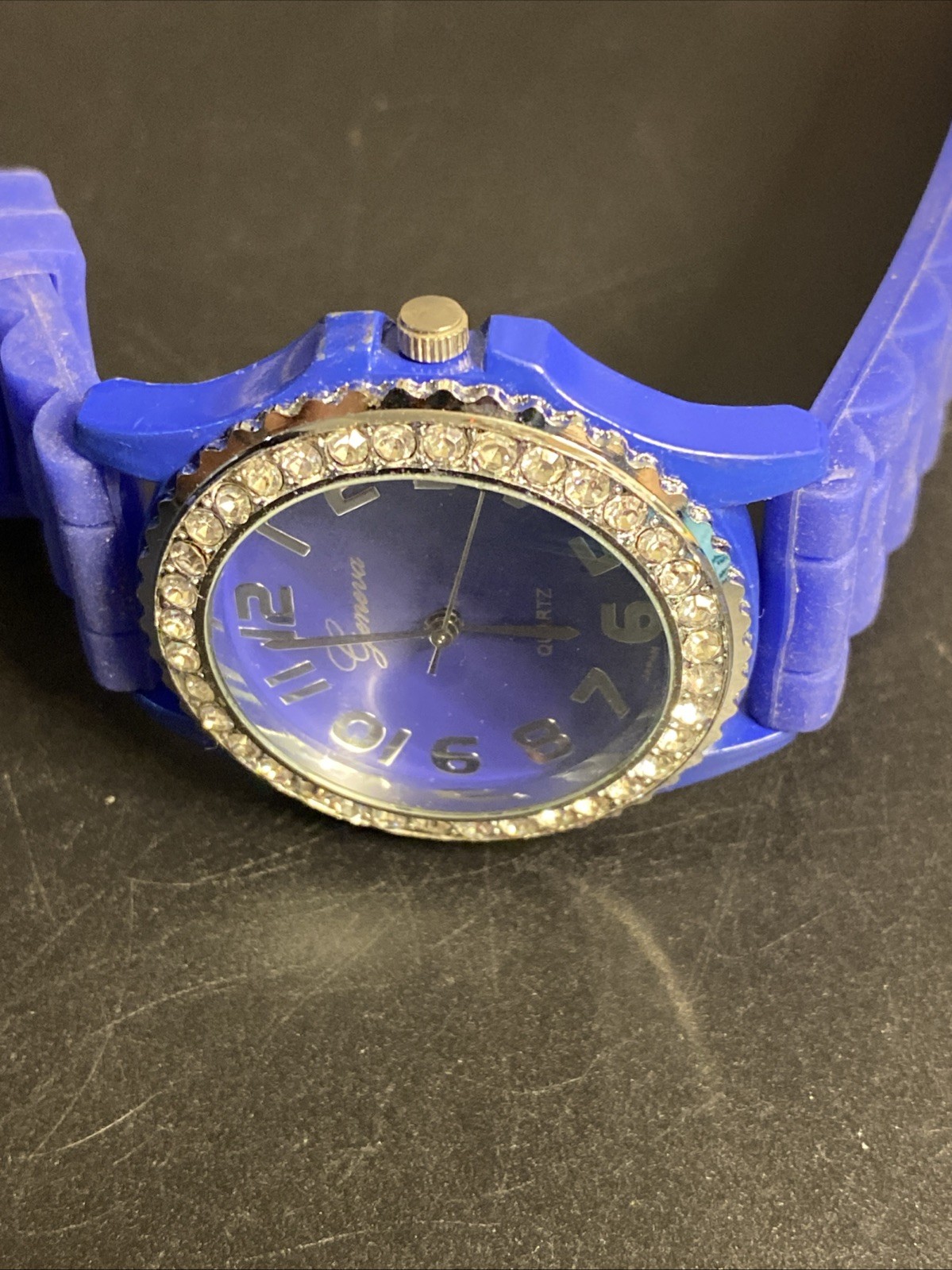 Geneva Silver Tone Purple, Blue Dial And Band Women’s Quartz Watch New Battery