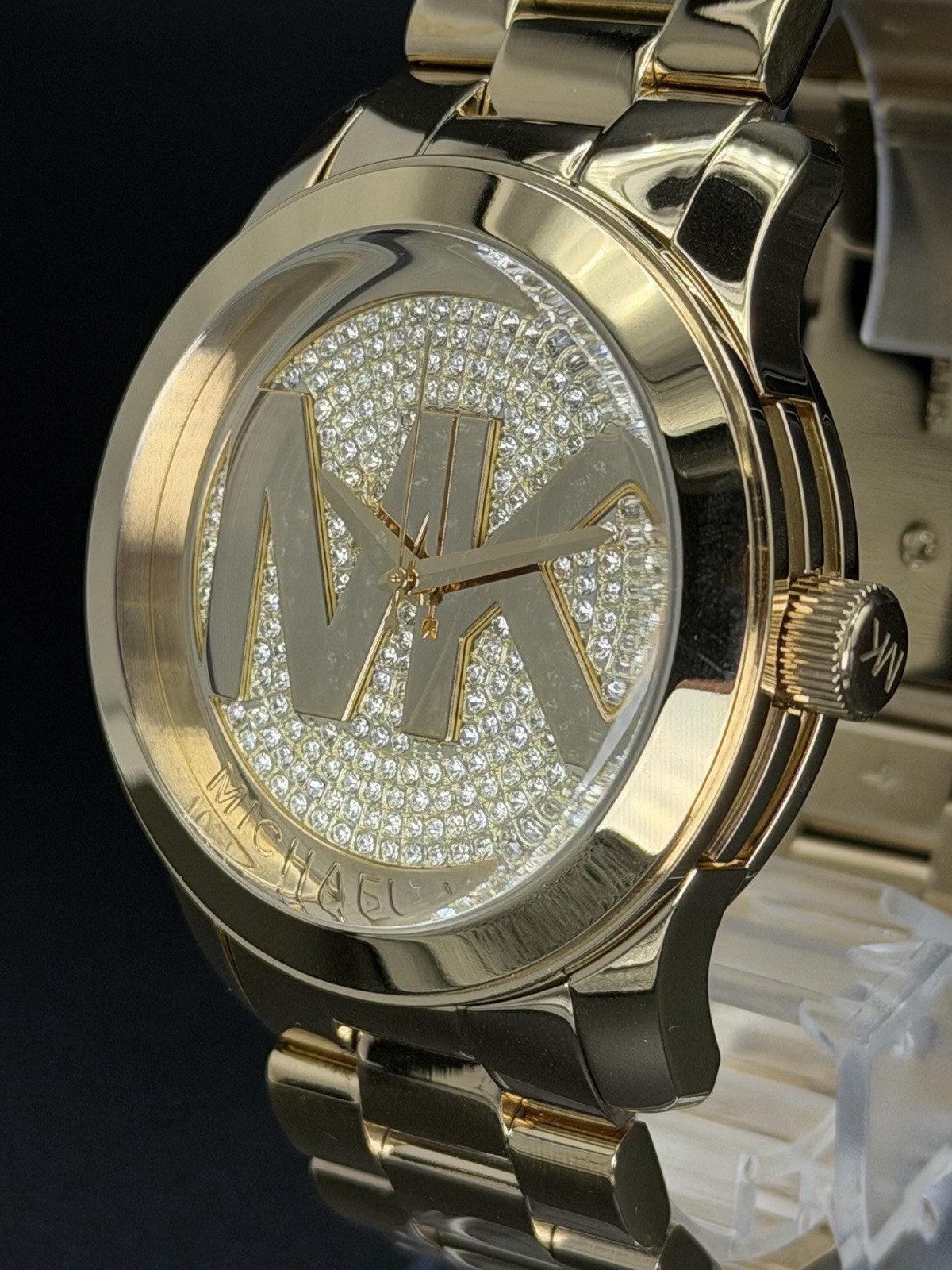 MICHEL KORS Runway MK5706 45mm Gold Dial Crystal Pave Fashion Unisex Wristwatch