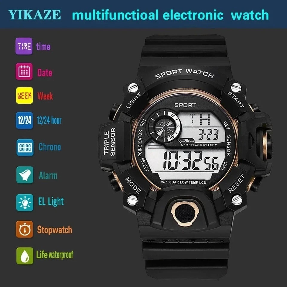 Men Waterproof Digital Sports Watch Military Tactical LED Backlight Wristwatch