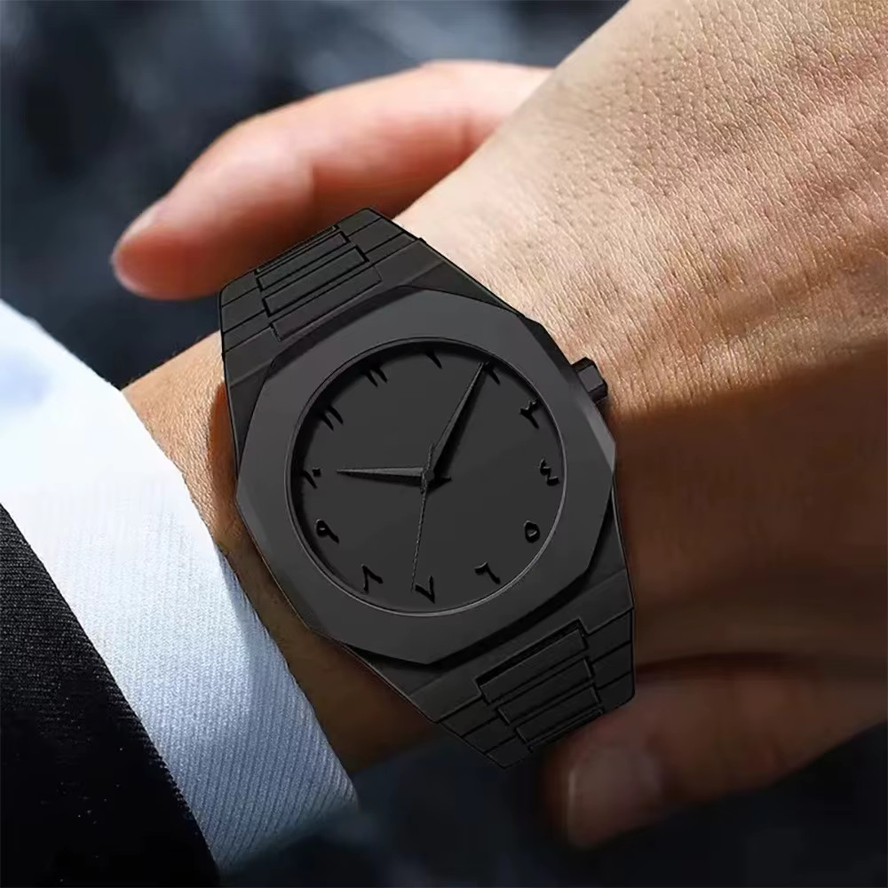 Wristwatch Mens Quartz Analog Octagonal Resin Case Stainless Steel Bracelet