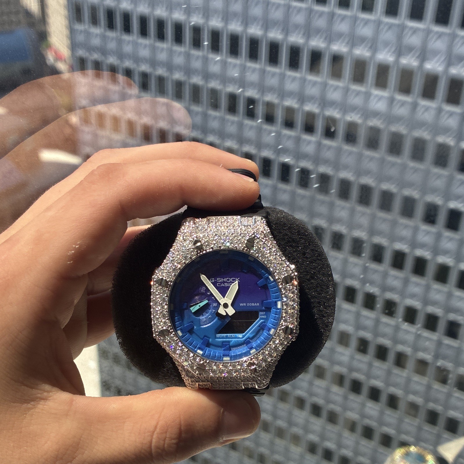 *ICED OUT* Casio G-SHOCK Analog/Digital Blue Dial Black Resin Box Papers