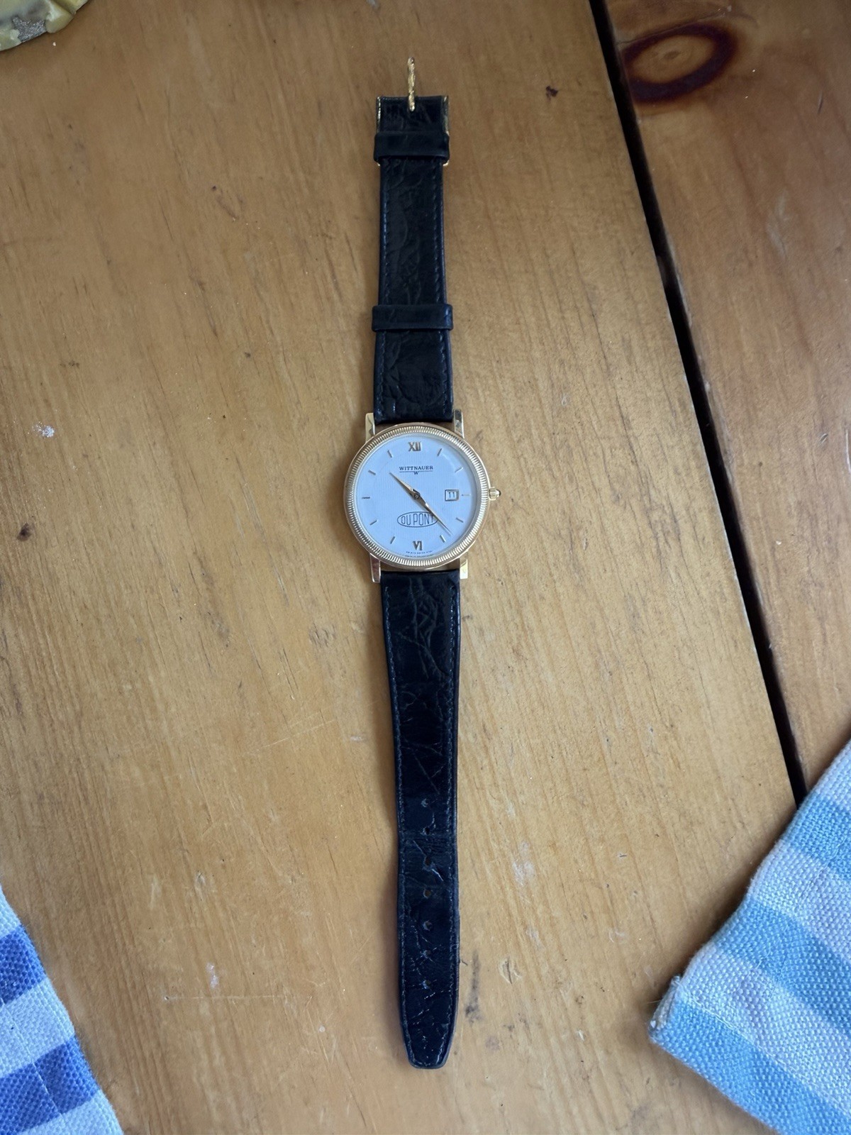 Vintage Wittnauer DuPont Leather Gold Two Tone Watch Leather Band