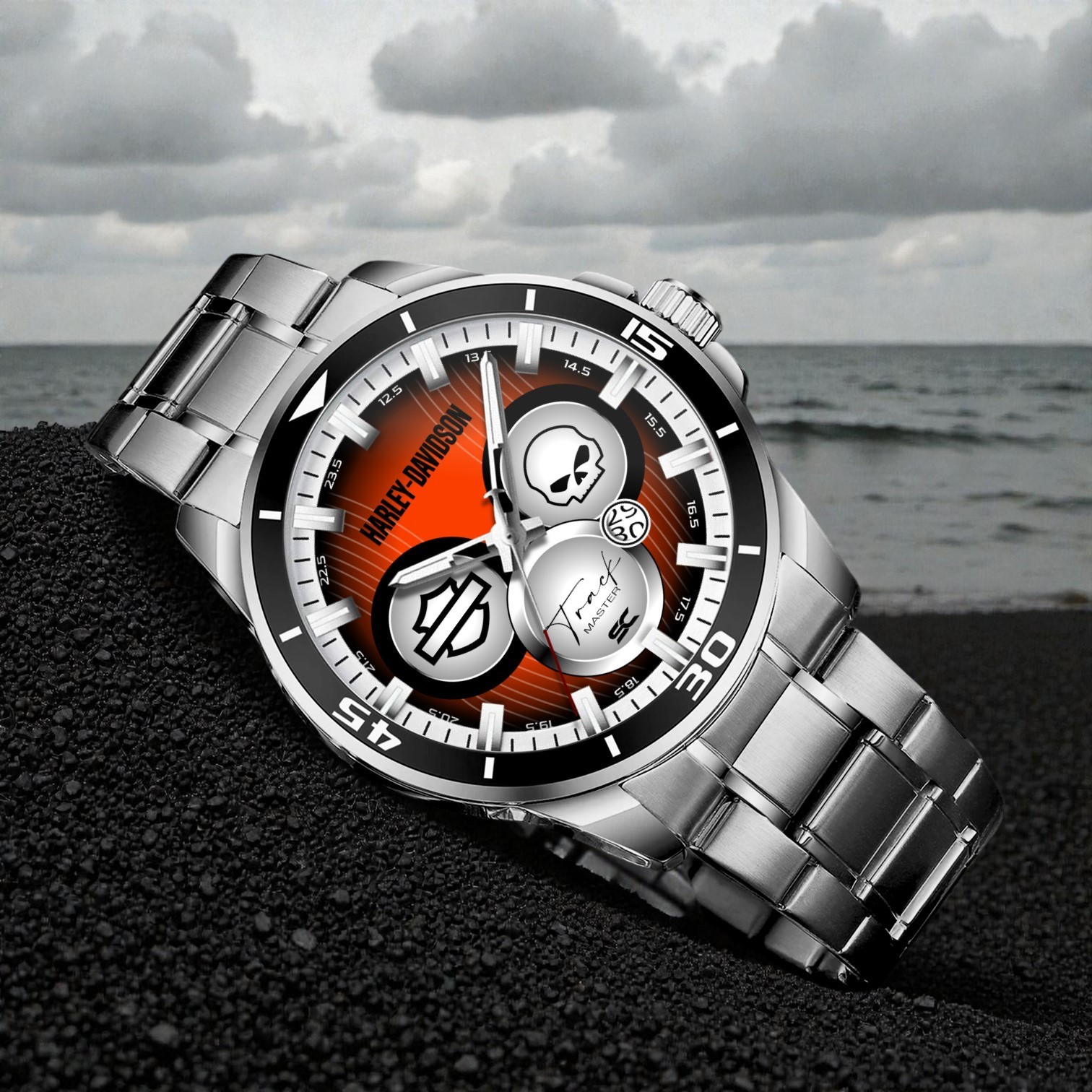 Harley & Davidson Track Master Motorcycle Lovers Steel Wrist Watch