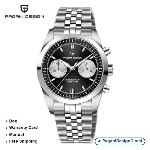Pagani Design PD-1775 Silver Black Chronograph Stainless Steel Men’s Watch