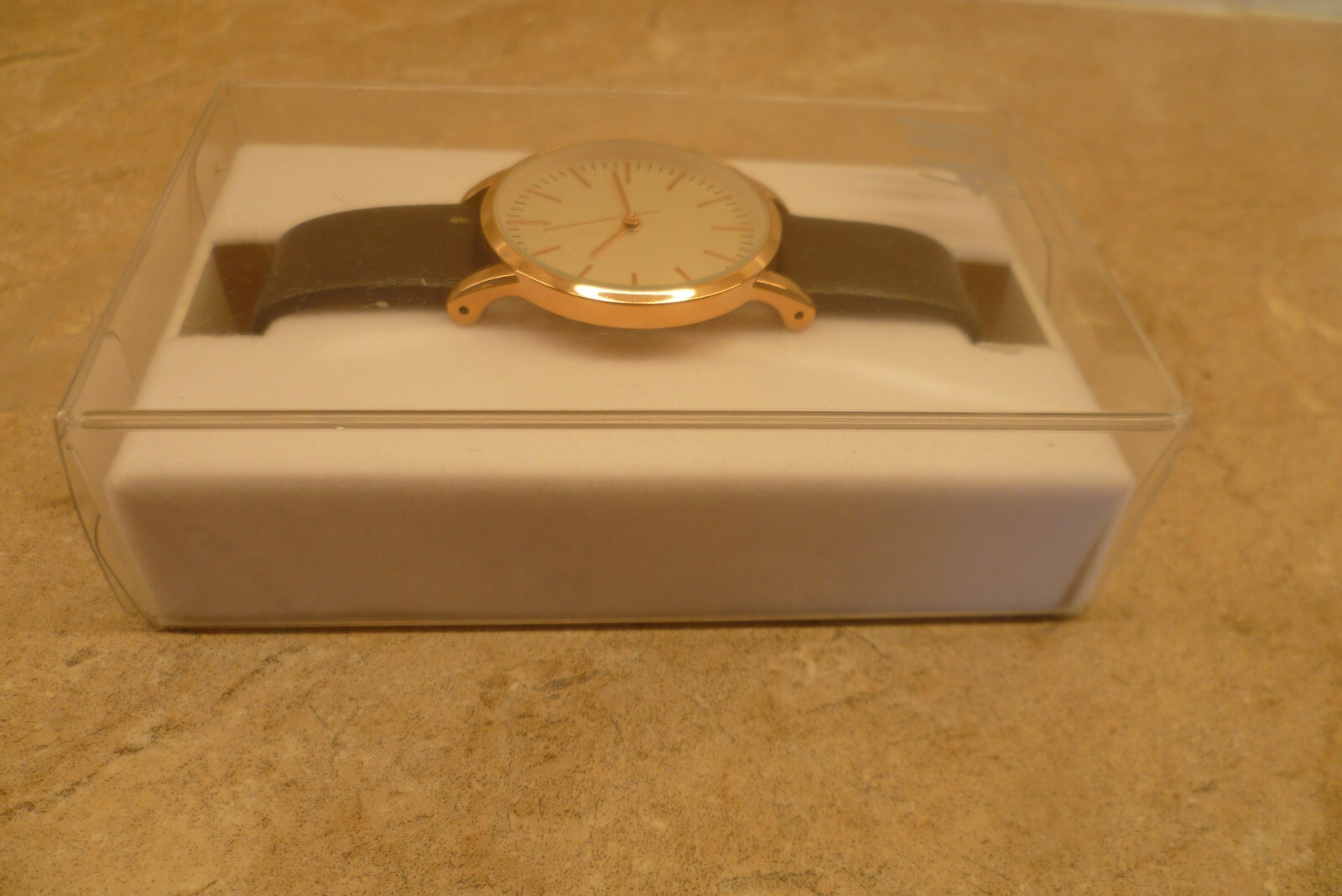 Smart Quartz H&M Watch Rose Gold Black Strap Champagne Ivory 30mm Face Dial