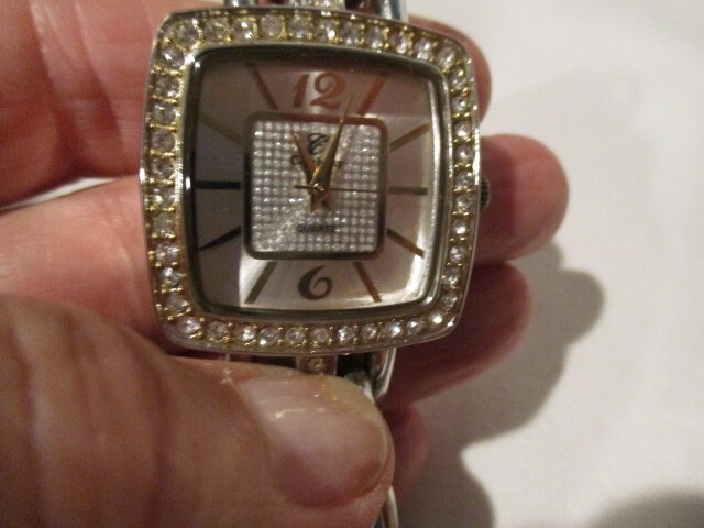 CELEBRITY 2 Tone Bracelet Watch International w/Rhinestones on Bracelet & Bezel