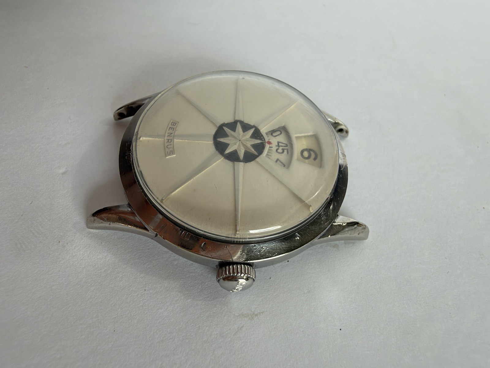Benrus Dial-O-Rama Manual Wind Shock & Water Resistant White Dial SS Watch