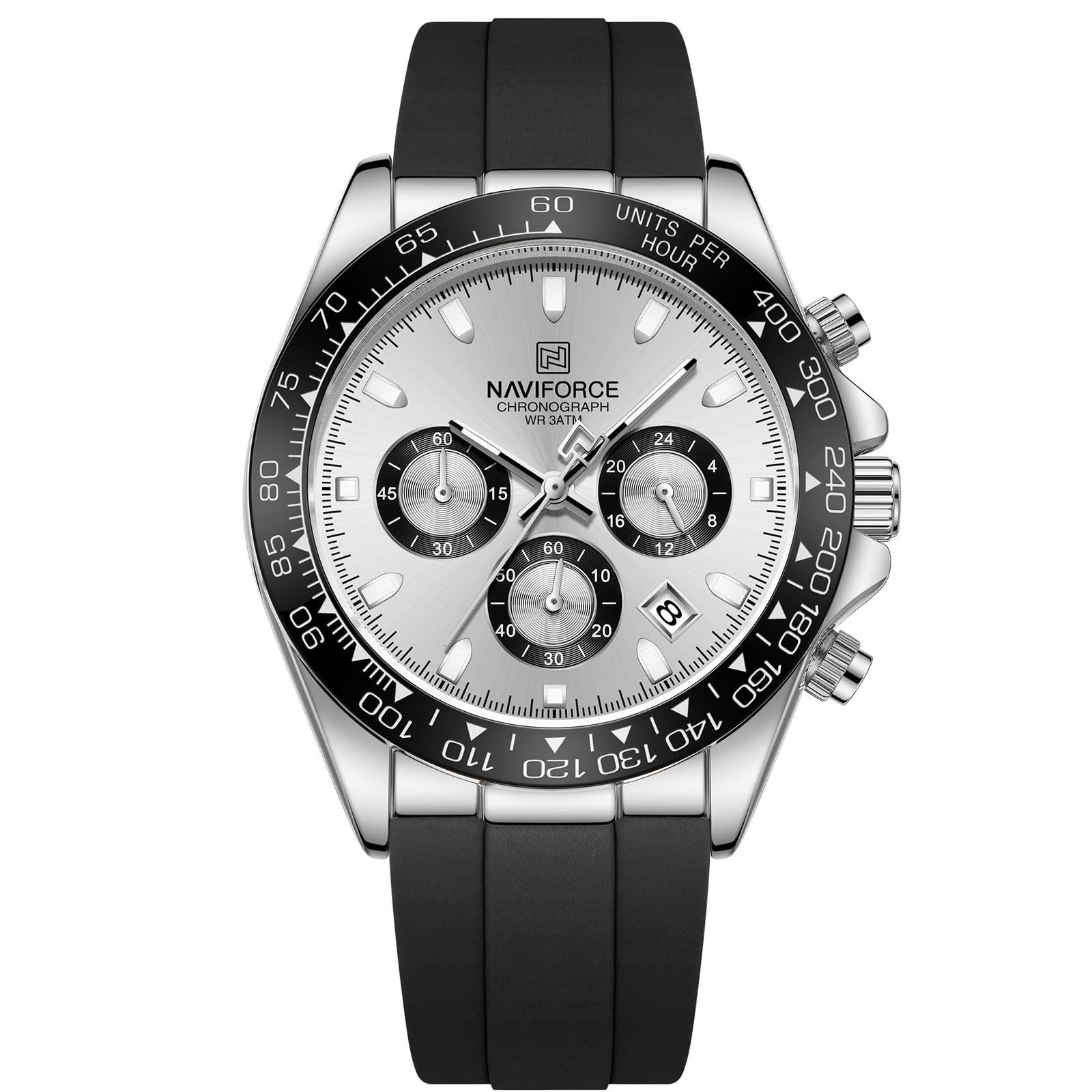 NAVIFORCE Men’s Business Chronograph Watch – Waterproof 3ATM, Silicone Strap